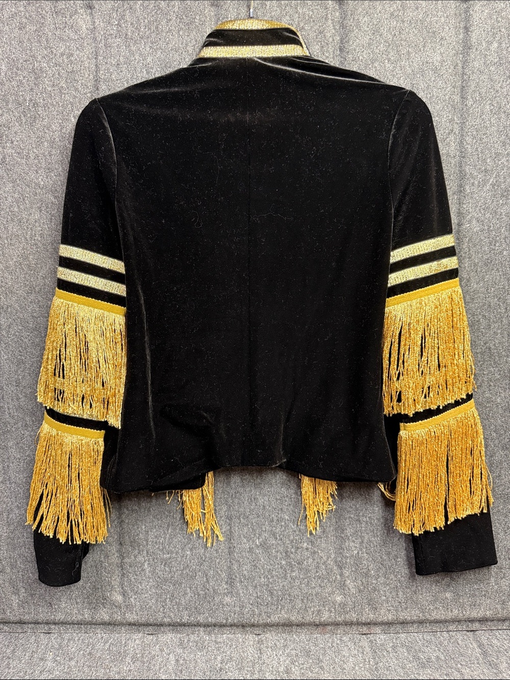 California Jacket Fringed Military-Style Cropped Blazer in Black and Gold - Picture 6 of 10